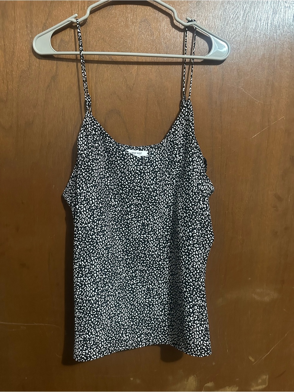 Nine West Black and White Leopard-Print Spaghetti Strap Camisole